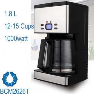 China 12-15 Cups 1.8L 1000W Digital Programmable timer filter Coffee Maker for home with Stainless steel decoration BCM2626T wholesale