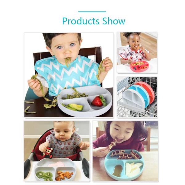Red Silicone Childrens Plates Unbreakable Silicone Suction Divided Plate