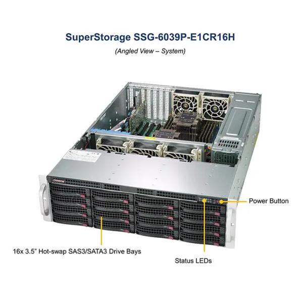 12G SAS 3U Supermicro Superstorage Server 6039P-E1CR16H 16x SATA/SAS LSI 3108 Dual 10 Gigabit Ethernet