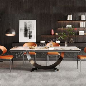China Stylish Frame Insert Ceramic Marble Metal Dining Table wholesale