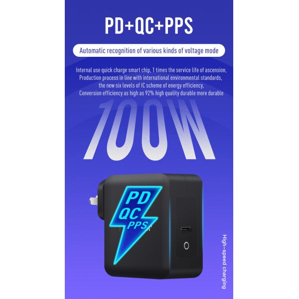 100W GaN USB-C PD Fast Charger with QC4.0 for Phones and Laptops
