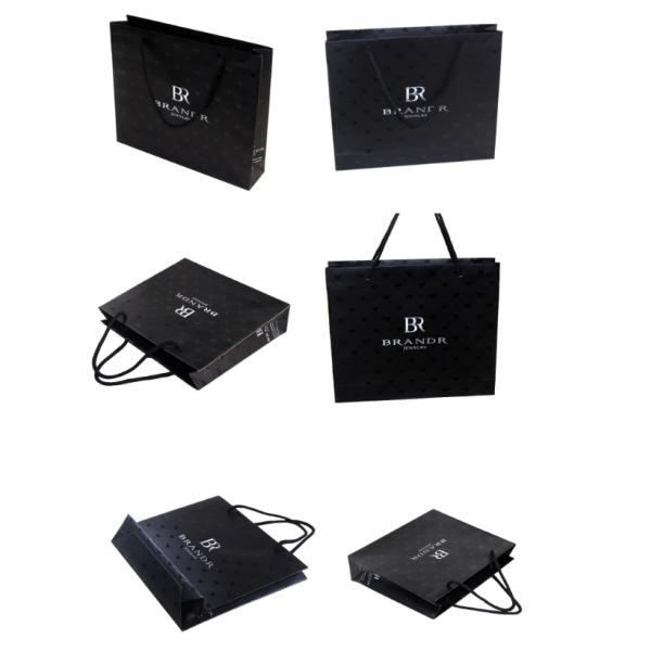 CMYK / Black Paper Gift Bags With Handles Flat Custom Printed Shopping Bags