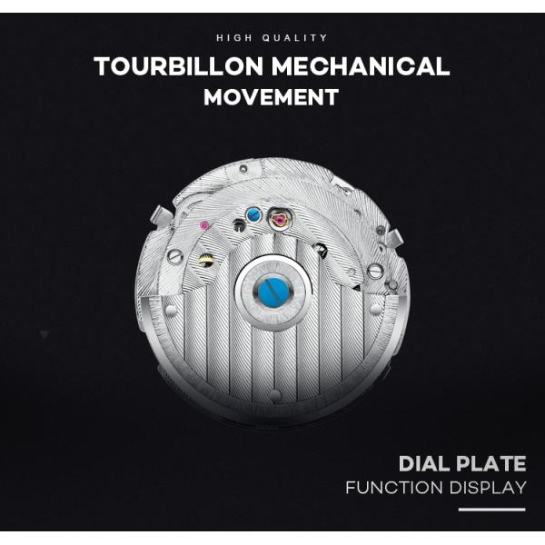 KINYUED oem waterproof custom logo leather fashion tourbillon skeleton wrist watch luxury automatic watches