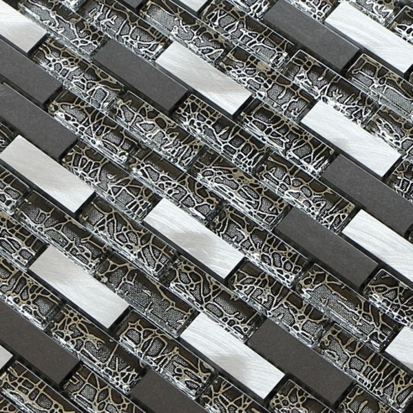 300x300mm glass and marble mosaic tile,aluminum strip mosaic,black color