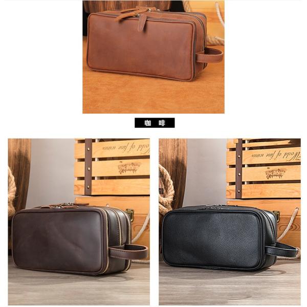 Factory Direct Sales Vintage Crazy Horse Leather Storage Bag Genuine Leather Large Capacity Multi-Function Cosmetic Bag Handbag Cross-Border Wholesale