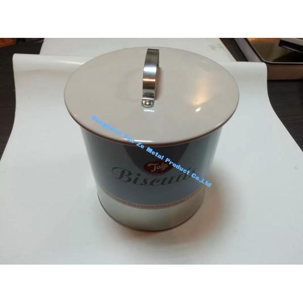 Jala Cookie Tins Biscuits Food Grade Tin Containers Blue Cookie Tin with Handle on Cap