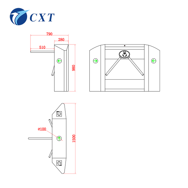 Intelligent Automatic Tripod Turnstile Gate with RS485 Communication 20-30 Persons/Minute 1500x280x980mm