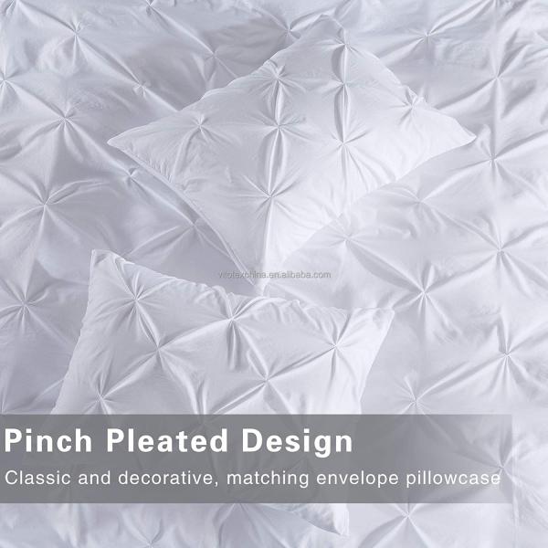 Popularity Stock 90GSM 3 Pieces Pintuck Cover Soft Microfiber Bedding Set All-Season Customized Zipper Closure