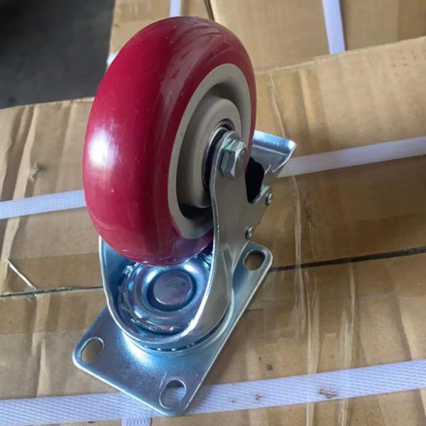 4 Inch Red Polyurethane Caster Wheels With Total Lock Medium Duty OEM China