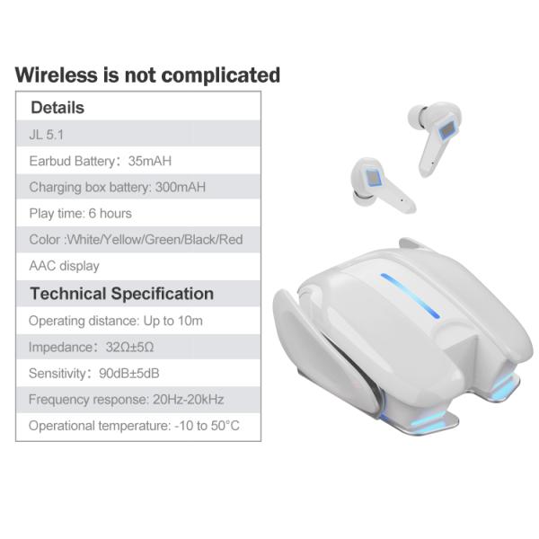 10 Meters Creative Wireless Earbuds Cool Shape Gaming Hi-Fi Stereo Headset