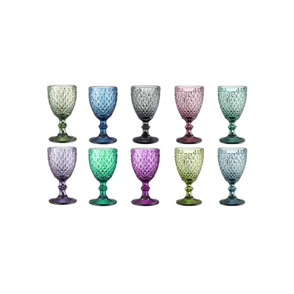 Wholesale Vintage Thick Embossed Colorful Goblet Red Wine Glass Pink Wine Glasses