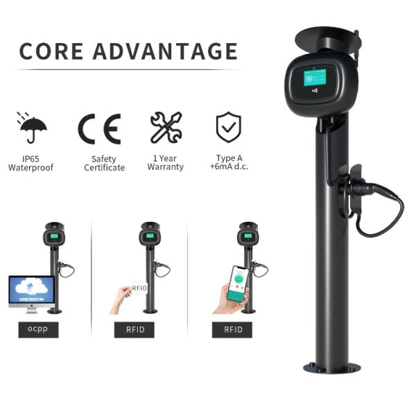 OEM 3.7KW-22KW Ac Wallbox Ev Car Charging Pile With Type 1 Or Type 2 Plug Floor Mounted