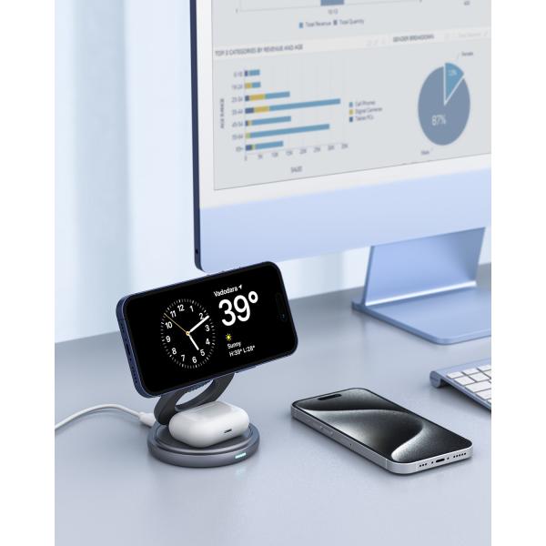 Qi2 Metal Fast Foldable Wireless Charging Station 3 In 1 360 Degrees Rotating