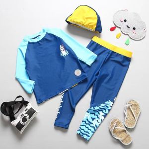 China Three Piece Boys Swimwear Sets Printed Blue Boy Bathing Suit wholesale