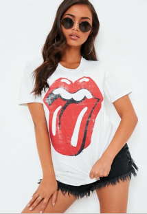 White Rolling Stones Licked Graphic T Shirt Women Clothing