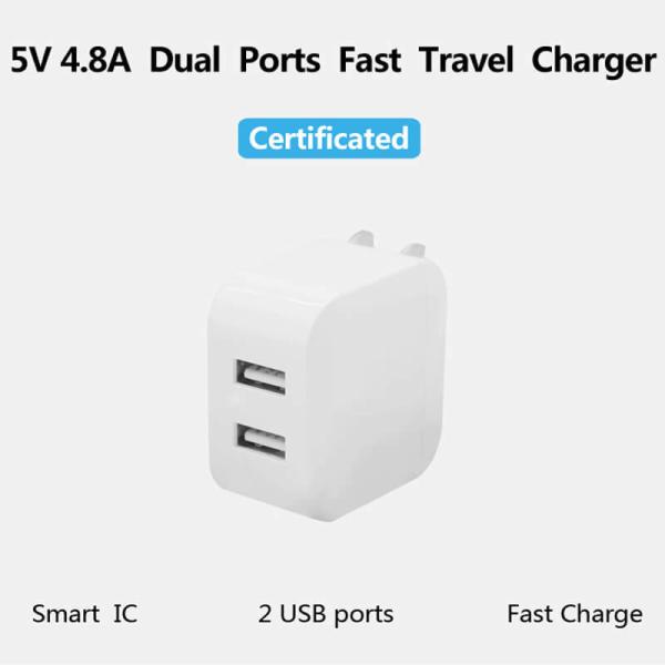 Foldable 24W Double USB Power Adapter 5V 4.8A Travel AC Adapter