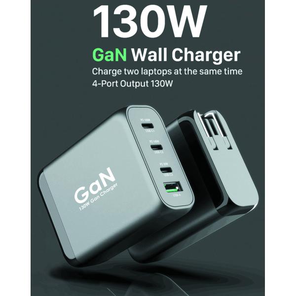 4port 130W GaN USB C Wall Charger, 3 Port Type C PD 100w Pps Charger For Laptops MacBook