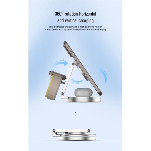 360-Degree Rotation 15W Magnetic Wireless Charger with Type C Cable 98.3*24.7*95.8mm