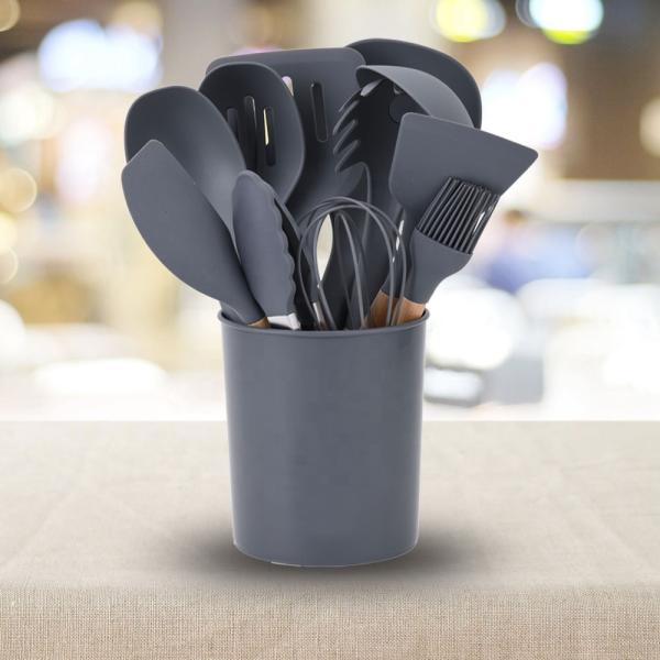 Silicone Utensil Set with Utensil Holder Heat Resistant up to 240C Non-Stick Coating