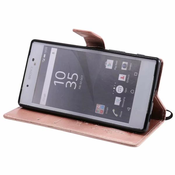 Sony Xperia Z5 Embossing 3D Butterfly Leather Bracket Stand Wallet Case with wristlet strap