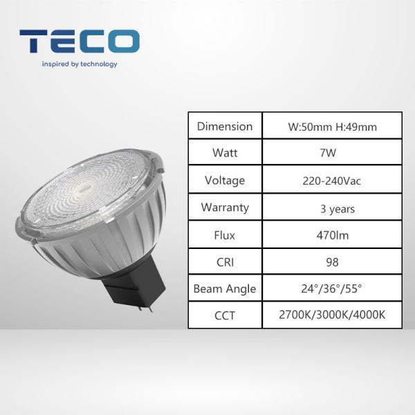 Teco 12V 7.5W Mr16 Light Bulb Triac Dimming Zoomable 4000K GU5.3 MR16 Led Lamps