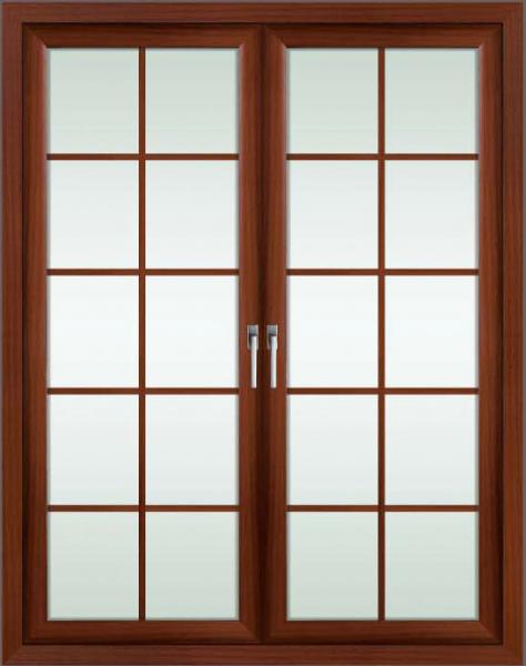 Quality 2.0mm profile thickness red sandalwood powder coated aluminum hinged doors for entry door for sale