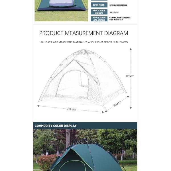 200x200x145cm Automatic Outdoor Waterproof Tents 1500-2000 Mm 190 Silver Cloth