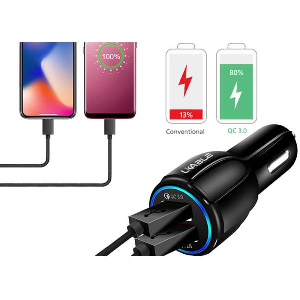 Circle LED Light Mobile Phone 18W QC 3.0 Car Charger