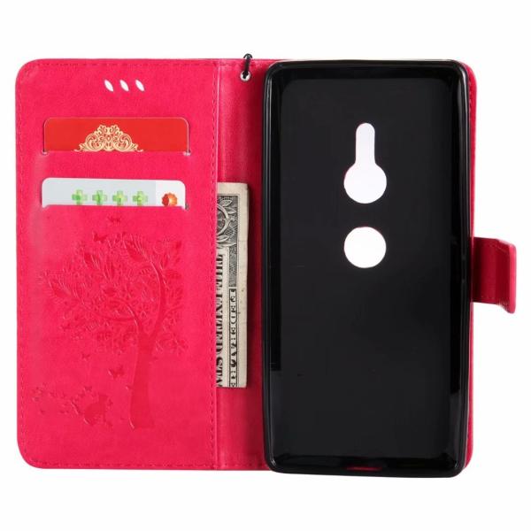 Sony Xperia XZ2 ThinQ Wallet Flip Leather Case Cover with Lucky Tree Embossed