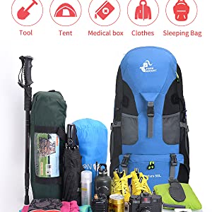 50l Lightweight Water Resistant Hiking Backpack For Climbing Camping Touring