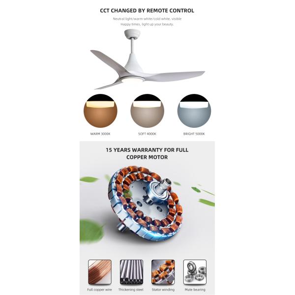 5 Speed 3CCT White ABS Blade Ceiling Fan For Restaurant 1500LM