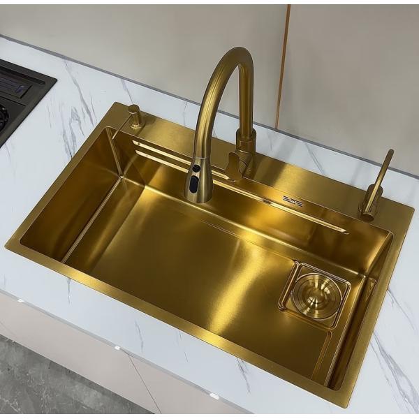 Gold Toned SUS304 Stainless Steel Kitchen Sink with Drainboard