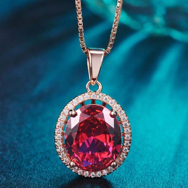 Rose Gold Plate Sterling Silver Oval Pink Cubic Zirconia Pendant Necklace 18 Inches(N12283)
