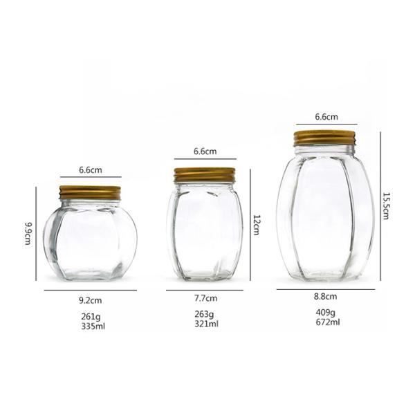 Glass Jam Bottle Hexagon Glass Honey Jars With Twist Off Golden Lid