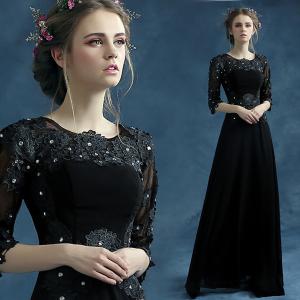 China Black Lace Half Sleeves O Neck Cute And Elegant Evening Dress TSJY117 wholesale