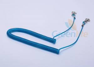 China Blue Covered Fly Fishing Rod Lanyard  Wire Coiled Leash With Lobster Claws wholesale