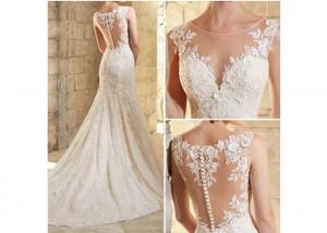 China Ivory Flower Lace Fishtail Wedding Gown / Mermaid Lace Bridal Gowns wholesale