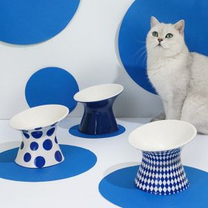 China Blue Diamond Pet Ceramic Cat Bowl Food Water Slow Feeder Dog Bowl on sale