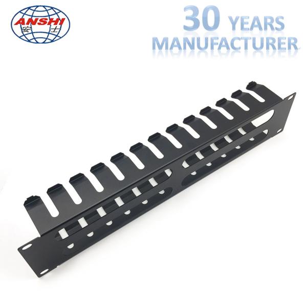 Black Horizontal Cable Management 2u Rack Mount 19 Inch With 12 Ports
