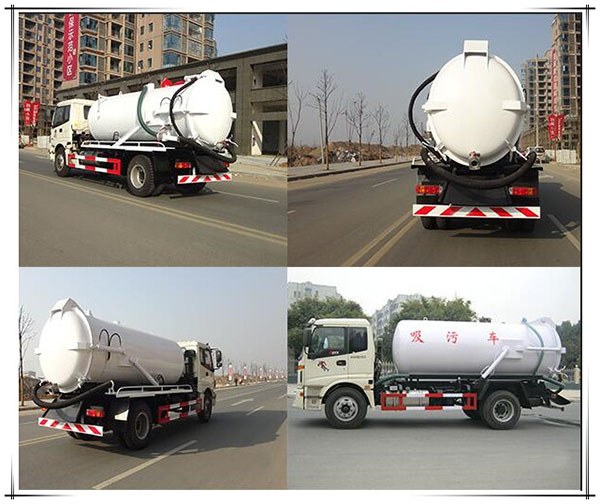 12CBM Vvacuum Cleaner Truck , 10 Tons / 12 Tons Foton 4 X 2 Sewage Suction Tanker Truck