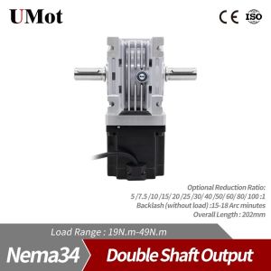 80mm Motor Length Hollow Single Shaft Nema 34 Stepper Motor Worm Gear Reducer