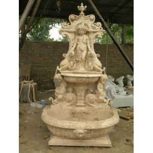 Three Angels White Stone Wall Water Marble Fountain Pool