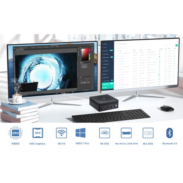 Kensington Lock Fanless Mini PC N4505 N5105 N6005 CPU HDMI DP VGA 6xUSB Ports