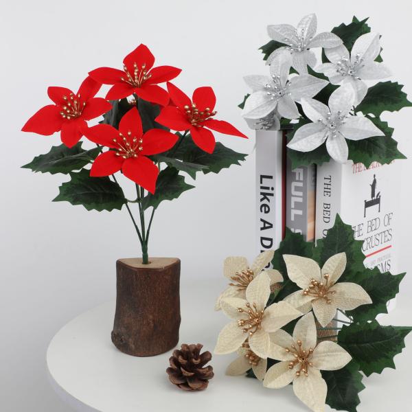 Cross border simulation of poinsettia Christmas decoration, wedding gifts, fake flower bouquets, DIY ornaments, simulated flowers