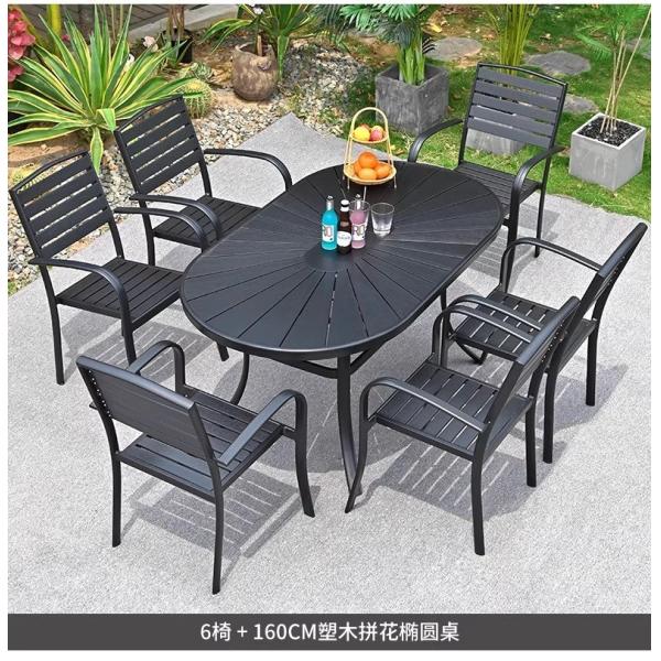Outdoor Table And Chair Set Made Of Black Aluminum Alloy