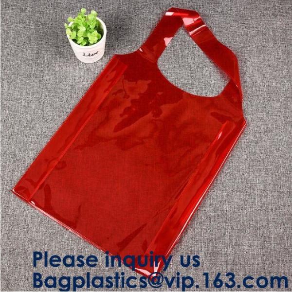 Clear Purple Trendy Shopping Bag,Folding PVC Tote Bag,Waterproof PVC Shopping Shoulder Bag, BAGEASE, BAGPLASTICS