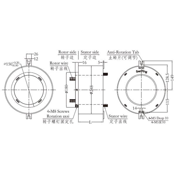 150mm Standard Through Hole 120v Slip Ring ODM