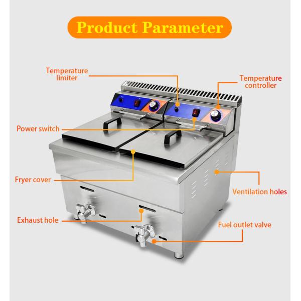 220V Double-tank Gas Deep Fryer Machine for Fast Food Restaurant Stainless Steel Chicken Fryer