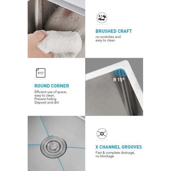 18 Gauge Workstation Stainless Steel Kitchen Sink With Strainer Silver Brushed Finish