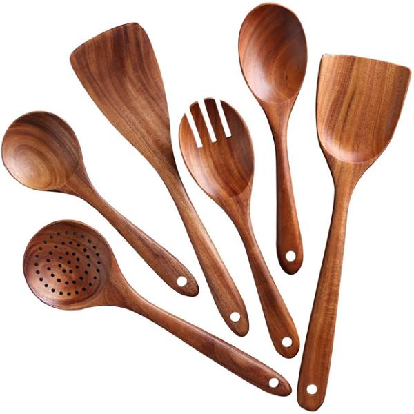 CU Wooden Spoon Spatula Set , Toxinfree Wooden Utensil Set With Holder
